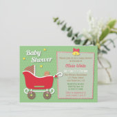 Teddy Bear Sleigh Stroller Baby Shower Invitaties Kaart (Staand voorkant)
