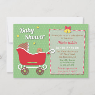 Teddy Bear Sleigh Stroller Baby Shower Invitaties Kaart