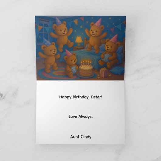Teddy Bear Slumber Party Custom Birthday Card Bedankkaart (Binnen)