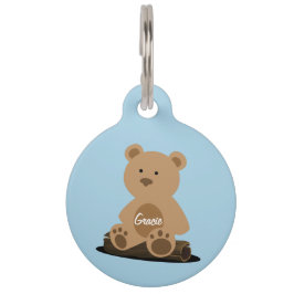 Teddy Bear Soft Blue Persoonlijke ID-tag Huisdierpenning