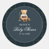 Teddy Bear Sport Navy blauw Baby shower Ronde Sticker (Voorkant)