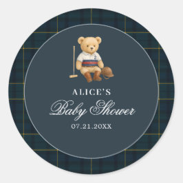 Teddy Bear Sport Navy blauw Baby shower Ronde Sticker