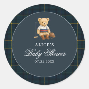 Teddy Bear Sport Navy blauw Baby shower Ronde Sticker