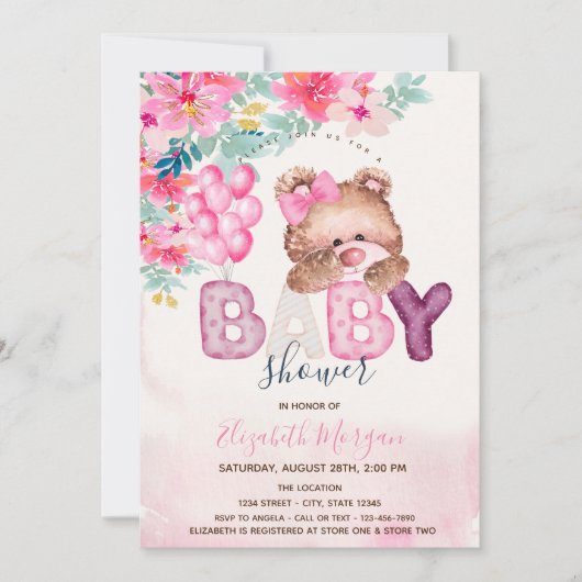 Teddy Bear Spring Flowers Baby shower Kaart (Voorkant)