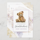 Teddy Bear Spring Wildflowers Baby shower Kaart (Voorkant / Achterkant)