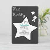 Teddy Bear & Star Ballon Drijvende Eerste Verjaard Kaart (Staand voorkant)