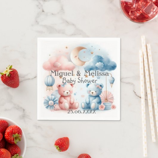 Teddy Bear & Stars Baby shower op maat Servet (Insitu)