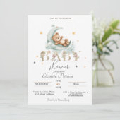 Teddy Bear Stars Glitter Goud Baby shower Kaart (Staand voorkant)