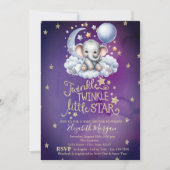 Teddy Bear Stars Moon Clouds Violet Baby shower Kaart (Voorkant)