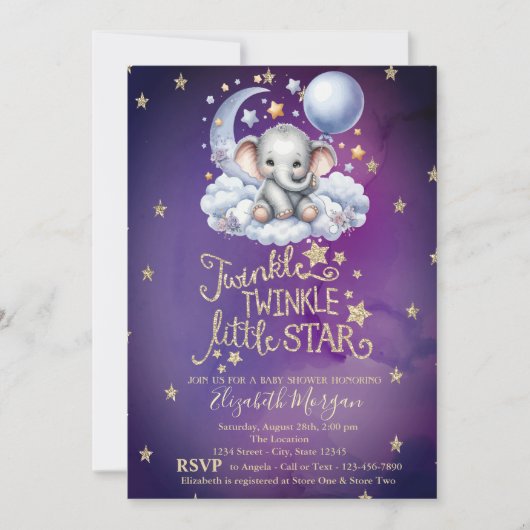 Teddy Bear Stars Moon Clouds Violet Baby shower Kaart (Voorkant)