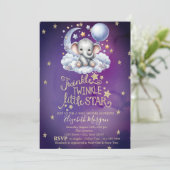Teddy Bear Stars Moon Clouds Violet Baby shower Kaart (Staand voorkant)
