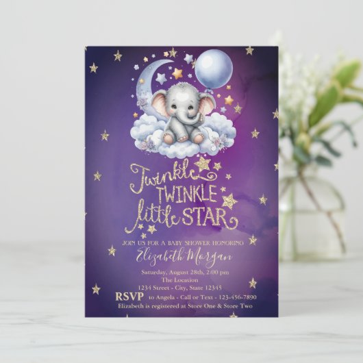 Teddy Bear Stars Moon Clouds Violet Baby shower Kaart (Staand voorkant)