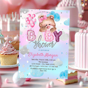 Teddy Bear Stars Wolken Holografisch Baby shower Kaart