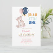 Teddy Bear Striped Hallo Little One Birthday Kaart (Staand voorkant)