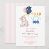 Teddy Bear Striped Hallo Little One Birthday Kaart (Voorkant / Achterkant)