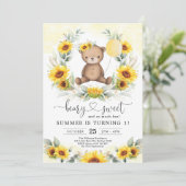 Teddy Bear Summer Sunflower Greenery Birthday Girl Kaart (Staand voorkant)