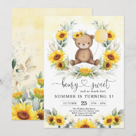 Teddy Bear Summer Sunflower Greenery Birthday Girl Kaart