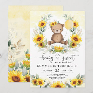 Teddy Bear Summer Sunflower Greenery Birthday Girl Kaart
