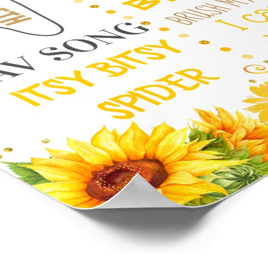 Teddy Bear Sun Flower Birthday Party-tekenbord Poster (Hoek)