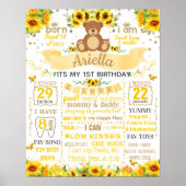Teddy Bear Sun Flower Birthday Party-tekenbord Poster (Voorkant)