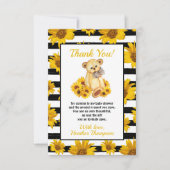 Teddy Bear Sunflower Baby shower Bedankkaart (Voorkant)