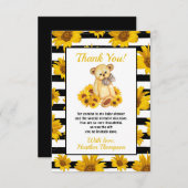 Teddy Bear Sunflower Baby shower Bedankkaart (Voorkant / Achterkant)