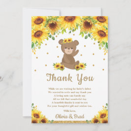 Teddy Bear Sunflower Baby shower Birthday Bedankkaart