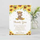 Teddy Bear Sunflower Baby shower Birthday Bedankkaart (Staand voorkant)