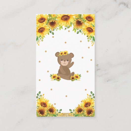 Teddy Bear Sunflower Baby shower Diaper Raffle Informatiekaartje (Achterkant)