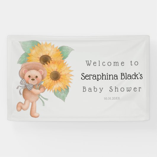 Teddy Bear Sunflower Baby shower Welkom Spandoek (Horizontaal)