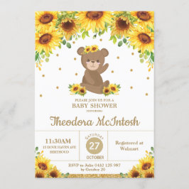 Teddy Bear Sunflower Floral Baby shower Girl Kaart