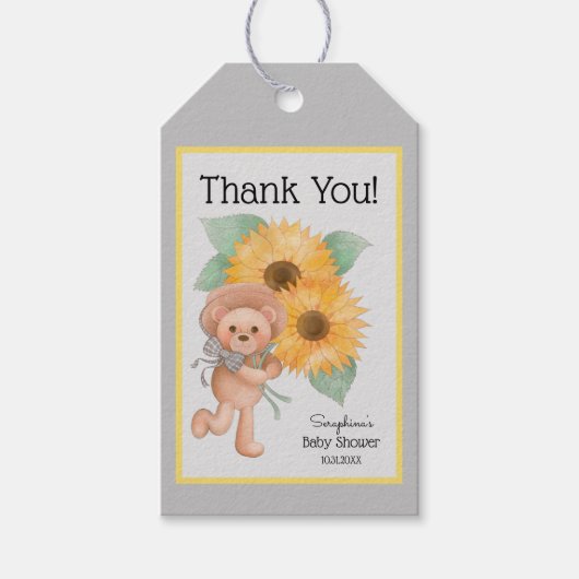 Teddy Bear Sunflower Picnic Baby shower Hartelijk  Cadeaulabel (Voorkant)