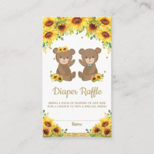 Teddy Bear Sunflower Twins Boy Girl Diaper Raffle Informatiekaartje