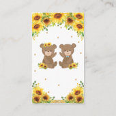 Teddy Bear Sunflower Twins Boy Girl Diaper Raffle Informatiekaartje (Achterkant)