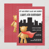 Teddy Bear Super Hero Boys Birthday Party nodigt u Kaart (Voorkant / Achterkant)