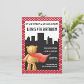 Teddy Bear Super Hero Boys Birthday Party nodigt u Kaart (Staand voorkant)