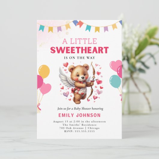 Teddy Bear Sweetheart Baby shower Kaart (Staand voorkant)