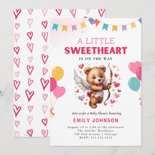 Teddy Bear Sweetheart Baby shower Kaart (Voorkant / Achterkant)