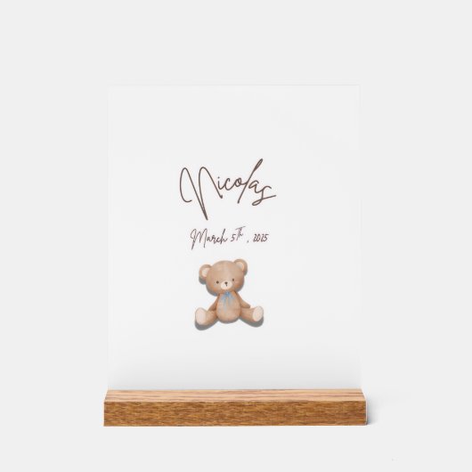 Teddy Bear tafeldecoratie Acryl Bord (Voorkant)