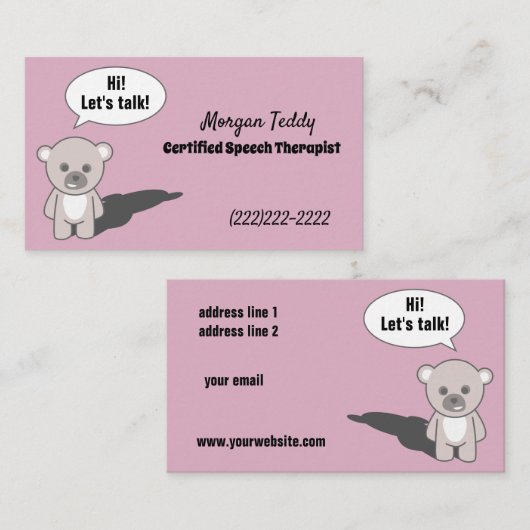 Teddy Bear Talking Print Cute Speech Therapy Visitekaartje (Voorkant / Achterkant)