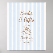 Teddy Bear Tan Blue Stripes Baby shower Poster (Voorkant)