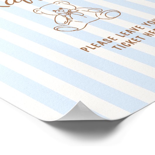 Teddy Bear Tan Blue Stripes Baby shower Poster (Hoek)