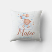 Teddy Bear Tan en Blauw Baby Jongen Douche Feestge Kussen (Achterkant)