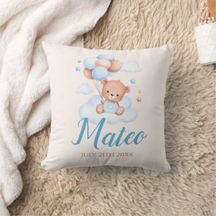 Teddy Bear Tan en Blauw Baby Jongen Douche Feestge Kussen