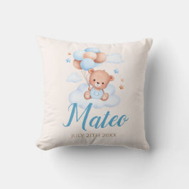 Teddy Bear Tan en Blauw Baby Jongen Douche Feestge Kussen