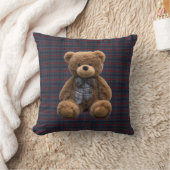 Teddy Bear Tartan Monogram Birth Stats Newborn Boy Kussen (Deken)