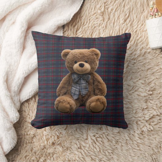 Teddy Bear Tartan Monogram Birth Stats Newborn Boy Kussen (Deken)