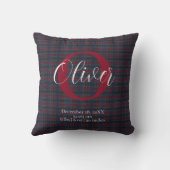 Teddy Bear Tartan Monogram Birth Stats Newborn Boy Kussen (Achterkant)