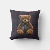 Teddy Bear Tartan Monogram Birth Stats Newborn Boy Kussen (Voorkant)