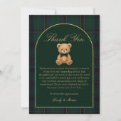 Teddy Bear Tartan Plaid Baby Shower Thank You Card Bedankkaart (Voorkant)